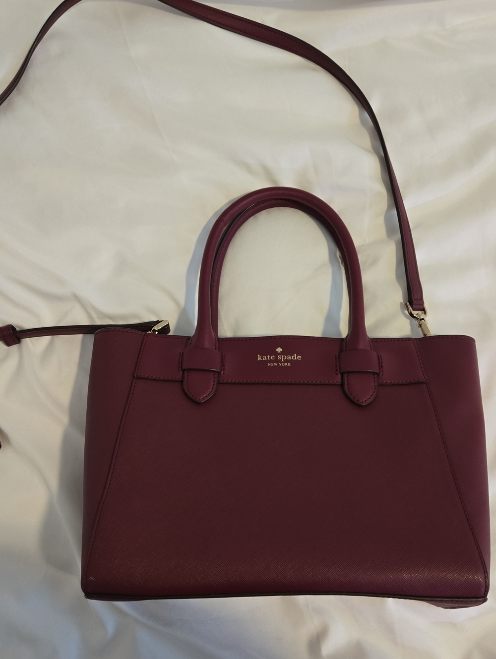kate spade Burgundy Structured Leather Satchel with Strap